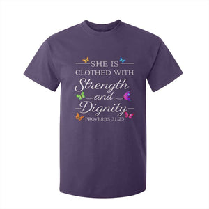 Christian Jesus T Shirt For Kid Strength Dignity Encouraging Bible Verse Proverb Butterfly Art TS10 Purple Print Your Wear
