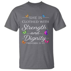 Christian Jesus T Shirt Strength Dignity Encouraging Bible Verse Proverb Butterfly Art TS10 Charcoal Print Your Wear