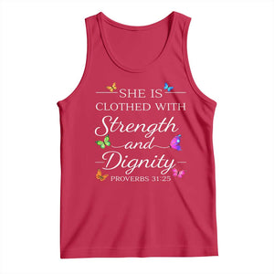 Christian Jesus Tank Top Strength Dignity Encouraging Bible Verse Proverb Butterfly Art TS10 Red Print Your Wear