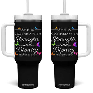 Christian Jesus Tumbler With Handle Strength Dignity Encouraging Bible Verse Proverb Butterfly Art TS10 One Size: 40 oz Black Print Your Wear