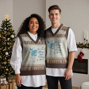 Christian Jesus V-Neck Knit Sweater Vest The Lord Bless You Encouraging Bible Verse Butterfly Art TS10 Mocha Mousse Print Your Wear