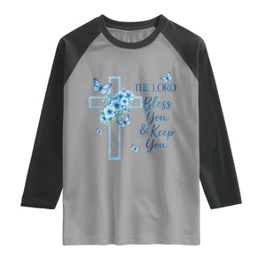 Christian Jesus Raglan Shirt The Lord Bless You Encouraging Bible Verse Butterfly Art TS10 Sport Gray Black Print Your Wear