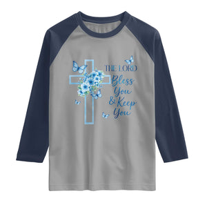 Christian Jesus Raglan Shirt The Lord Bless You Encouraging Bible Verse Butterfly Art TS10 Sport Gray Navy Print Your Wear