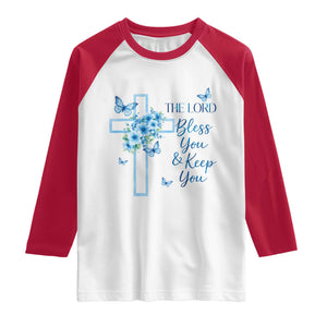 Christian Jesus Raglan Shirt The Lord Bless You Encouraging Bible Verse Butterfly Art TS10 White Red Print Your Wear