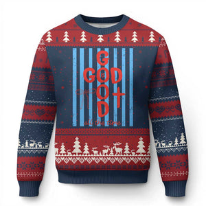 Christian Jesus Lovers Ugly Christmas Sweater Striped Preppy God Is Good All The Time TS10 Navy Red Print Your Wear