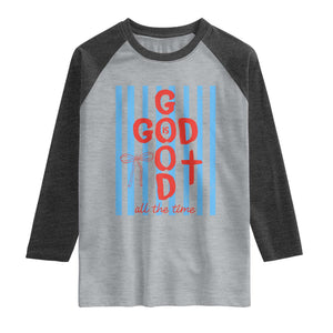 Christian Jesus Lovers Raglan Shirt Striped Preppy God Is Good All The Time TS10 Heather Gray Heather Charcoal Print Your Wear
