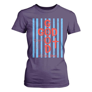 Christian Jesus Lovers T Shirt For Women Striped Preppy God Is Good All The Time TS10 Purple Print Your Wear