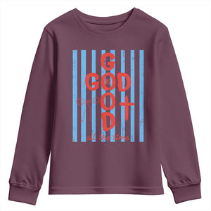 Christian Jesus Lovers Youth Sweatshirt Striped Preppy God Is Good All The Time TS10 Maroon Print Your Wear