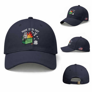 Last Day of School Baseball Cap Funny Raccoon Dumpster Fire Made It To May Teacher TS10 Baseball Cap Universal Fit Navy Print Your Wear