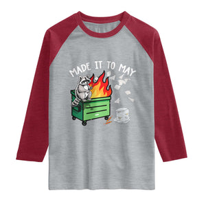 Last Day of School Raglan Shirt Funny Raccoon Dumpster Fire Made It To May Teacher TS10 Heather Gray Heather Red Print Your Wear