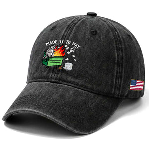 Last Day of School Washed Cotton Baseball Cap Funny Raccoon Dumpster Fire Made It To May Teacher TS10 Print Your Wear