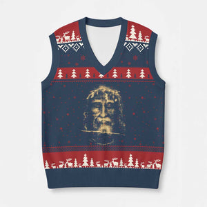 Shroud Of Turin Jesus V-Neck Knit Sweater Vest Jesus Christ Face Religious Catholic Christian Faith TS10 Navy Red Print Your Wear