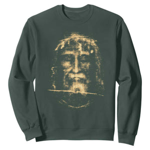 Shroud Of Turin Jesus Sweatshirt Jesus Christ Face Religious Catholic Christian Faith TS10 Dark Forest Green Print Your Wear