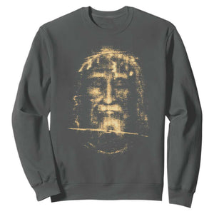 Shroud Of Turin Jesus Sweatshirt Jesus Christ Face Religious Catholic Christian Faith TS10 Dark Heather Print Your Wear