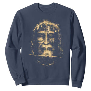 Shroud Of Turin Jesus Sweatshirt Jesus Christ Face Religious Catholic Christian Faith TS10 Navy Print Your Wear