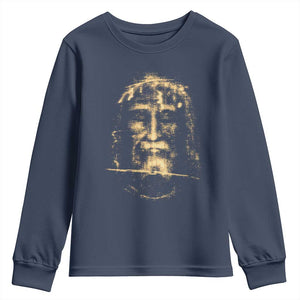 Shroud Of Turin Jesus Youth Sweatshirt Jesus Christ Face Religious Catholic Christian Faith TS10 Navy Print Your Wear