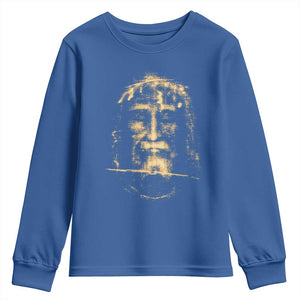Shroud Of Turin Jesus Youth Sweatshirt Jesus Christ Face Religious Catholic Christian Faith TS10 Royal Blue Print Your Wear
