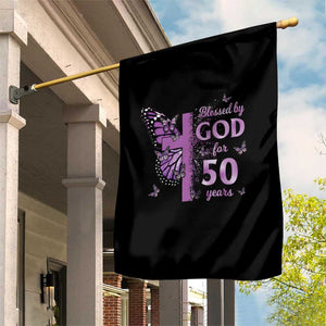 50th Birthday Gifts For Her Garden Flag Blessed By God For 50 Years Christian Butterfly Cross TS10 Print Your Wear