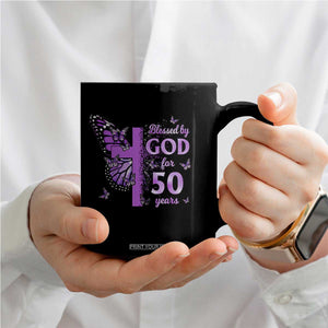 50th Birthday Gifts For Her Coffee Mug Blessed By God For 50 Years Christian Butterfly Cross TS10 Print Your Wear