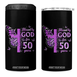 50th Birthday Gifts For Her 4 in 1 Can Cooler Tumbler Blessed By God For 50 Years Christian Butterfly Cross TS10 One Size: 16 oz Black Print Your Wear