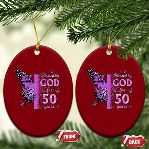 50th Birthday Gifts For Her Ceramic Ornament Blessed By God For 50 Years Christian Butterfly Cross TS10 Print Your Wear