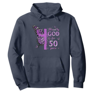 50th Birthday Gifts For Her Hoodie Blessed By God For 50 Years Christian Butterfly Cross TS10 Navy Print Your Wear