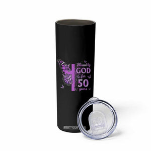 50th Birthday Gifts For Her Skinny Tumbler Blessed By God For 50 Years Christian Butterfly Cross TS10 Print Your Wear