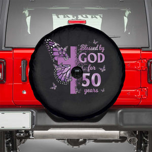 50th Birthday Gifts For Her Spare Tire Cover Blessed By God For 50 Years Christian Butterfly Cross TS10 Black Print Your Wear