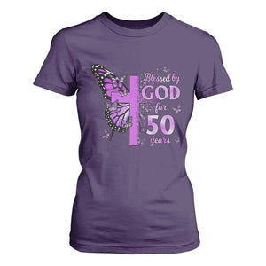 50th Birthday Gifts For Her T Shirt For Women Blessed By God For 50 Years Christian Butterfly Cross TS10 Purple Print Your Wear