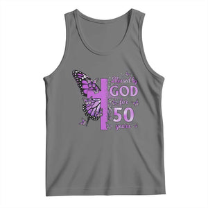 50th Birthday Gifts For Her Tank Top Blessed By God For 50 Years Christian Butterfly Cross TS10 Black Heather Print Your Wear