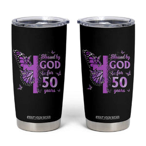 50th Birthday Gifts For Her Tumbler Cup Blessed By God For 50 Years Christian Butterfly Cross TS10 Black Print Your Wear