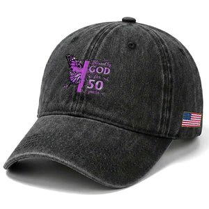 50th Birthday Gifts For Her Washed Cotton Baseball Cap Blessed By God For 50 Years Christian Butterfly Cross TS10 Print Your Wear
