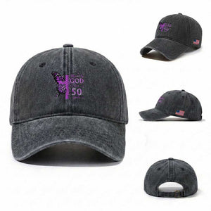 50th Birthday Gifts For Her Washed Cotton Baseball Cap Blessed By God For 50 Years Christian Butterfly Cross TS10 Washed Cap Universal Fit Dark Gray Print Your Wear