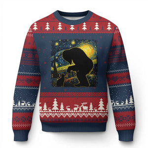Fun Hand Boop Nose Bigfoot Cat Ugly Christmas Sweater Sasquatch Starry Night Van Gogh TS10 Navy Red Print Your Wear