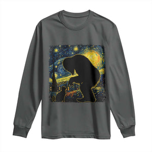 Fun Hand Boop Nose Bigfoot Cat Long Sleeve Shirt Sasquatch Starry Night Van Gogh TS10 Dark Heather Print Your Wear
