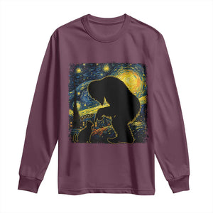 Fun Hand Boop Nose Bigfoot Cat Long Sleeve Shirt Sasquatch Starry Night Van Gogh TS10 Maroon Print Your Wear
