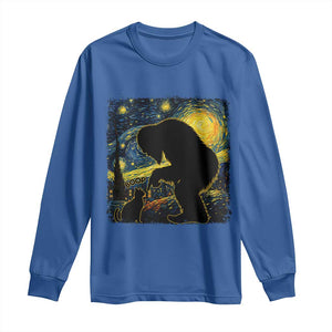 Fun Hand Boop Nose Bigfoot Cat Long Sleeve Shirt Sasquatch Starry Night Van Gogh TS10 Royal Blue Print Your Wear