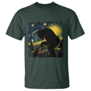 Fun Hand Boop Nose Bigfoot Cat T Shirt Sasquatch Starry Night Van Gogh TS10 Dark Forest Green Print Your Wear