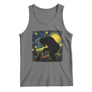 Fun Hand Boop Nose Bigfoot Cat Tank Top Sasquatch Starry Night Van Gogh TS10 Black Heather Print Your Wear