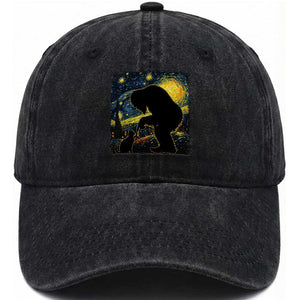 Fun Hand Boop Nose Bigfoot Cat Washed Cotton Baseball Cap Sasquatch Starry Night Van Gogh TS10 Print Your Wear