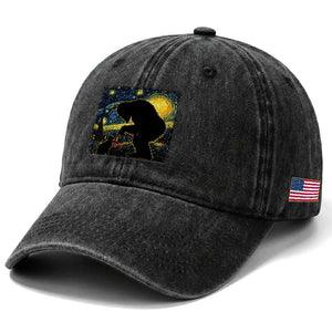Fun Hand Boop Nose Bigfoot Cat Washed Cotton Baseball Cap Sasquatch Starry Night Van Gogh TS10 Print Your Wear