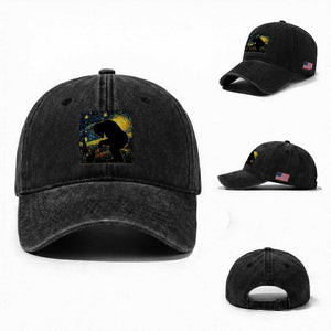 Fun Hand Boop Nose Bigfoot Cat Washed Cotton Baseball Cap Sasquatch Starry Night Van Gogh TS10 Washed Cap Universal Fit Black Print Your Wear