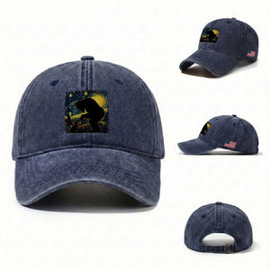 Fun Hand Boop Nose Bigfoot Cat Washed Cotton Baseball Cap Sasquatch Starry Night Van Gogh TS10 Washed Cap Universal Fit Navy Print Your Wear
