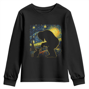 Fun Hand Boop Nose Bigfoot Cat Youth Sweatshirt Sasquatch Starry Night Van Gogh TS10 Black Print Your Wear