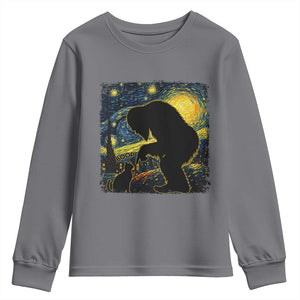 Fun Hand Boop Nose Bigfoot Cat Youth Sweatshirt Sasquatch Starry Night Van Gogh TS10 Charcoal Print Your Wear