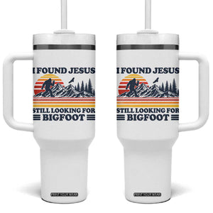 Retro I Found Jesus Still Looking For Bigfoot Tumbler With Handle Funny Sasquatch Bigfoot Believer Christian Humor TS10 One Size: 40 oz White Print Your Wear