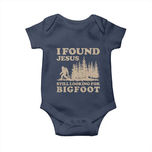 Retro I Found Jesus Still Looking For Bigfoot Baby Onesie Vintage Sasquatch Believer Funny Christian Humor TS10 Navy Print Your Wear