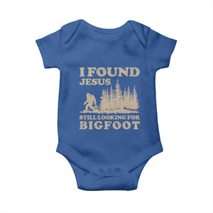 Retro I Found Jesus Still Looking For Bigfoot Baby Onesie Vintage Sasquatch Believer Funny Christian Humor TS10 Royal Blue Print Your Wear