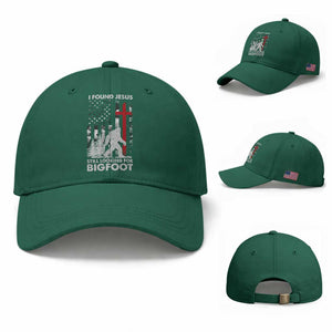 Retro I Found Jesus Still Looking For Bigfoot Baseball Cap Camouflage US American Flag Camo TS10 Baseball Cap Universal Fit Irish Green Print Your Wear
