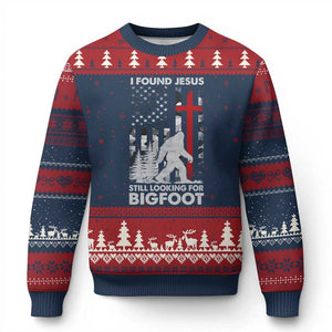 Retro I Found Jesus Still Looking For Bigfoot Ugly Christmas Sweater Camouflage US American Flag Camo TS10 Navy Red Print Your Wear